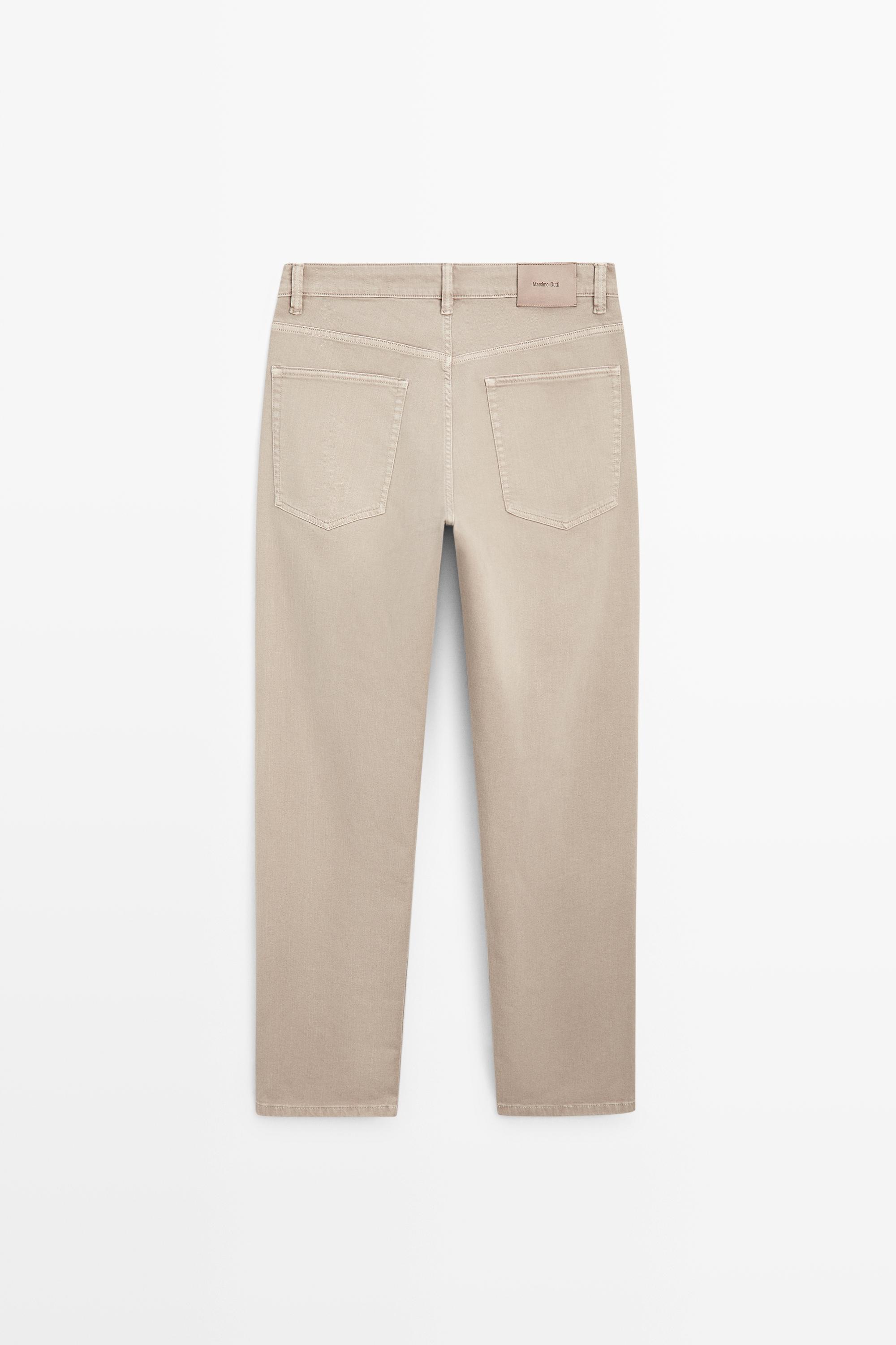 Lightweight tapered fit denim-effect trousers